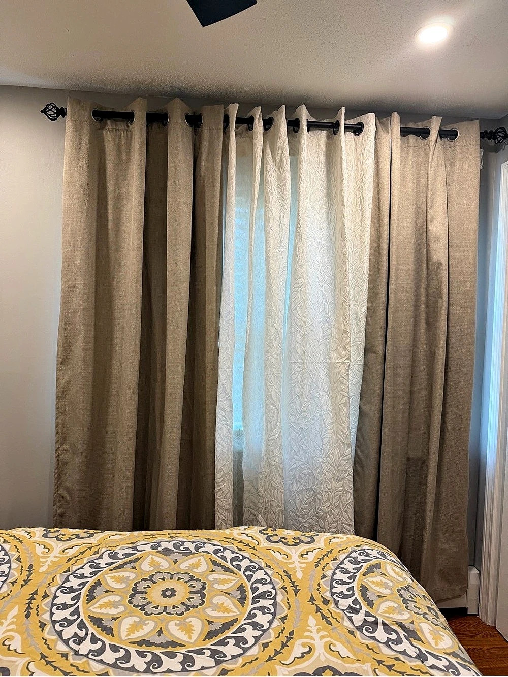 Tan & White Grommet Curtains